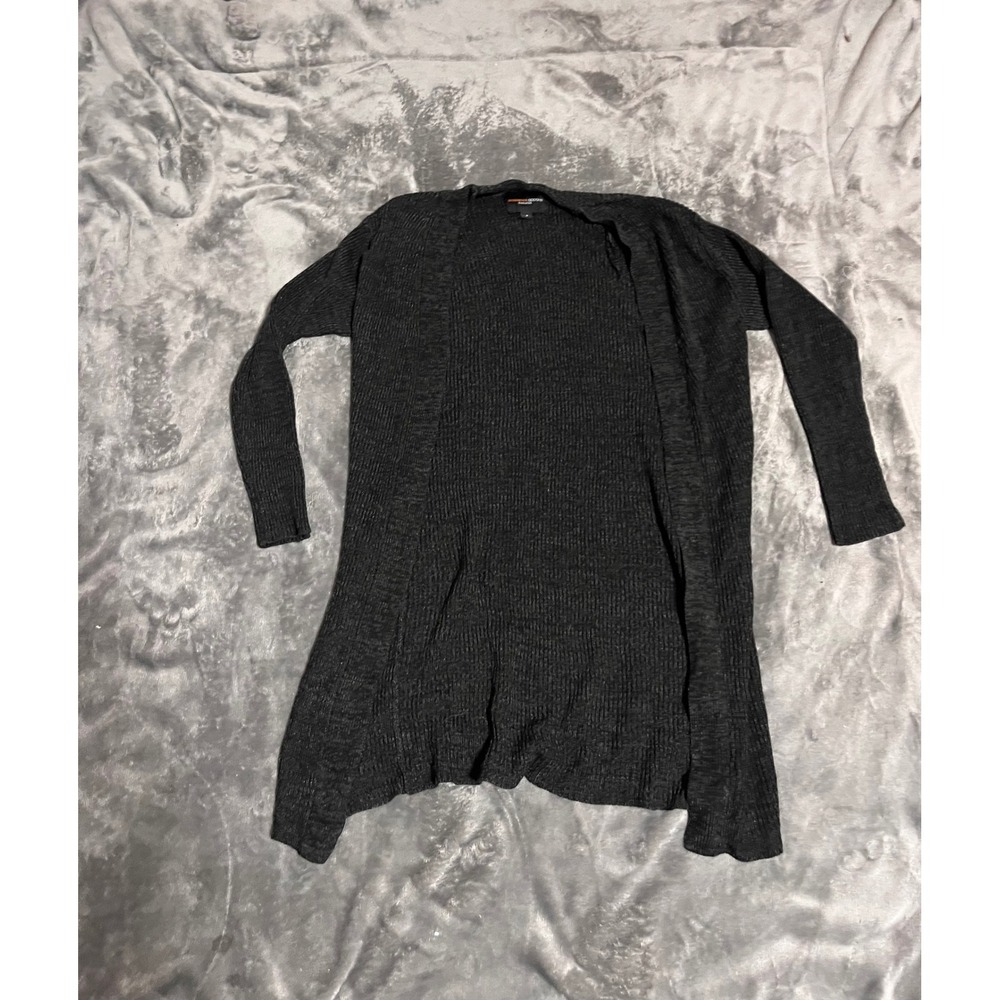 Ambiance Apparel Charcoal Gray Ribbed Open Front Longline Cardigan Sweater Small